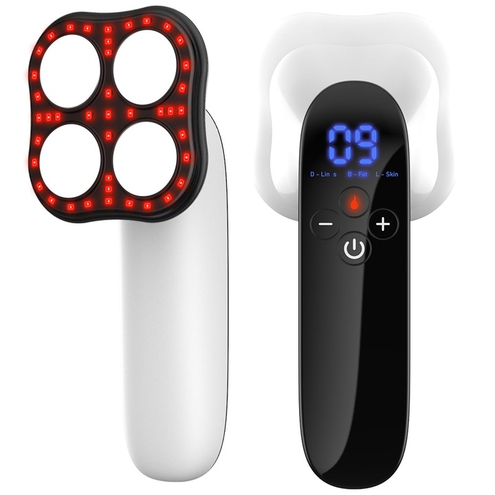 Масажор за отслабване, бедра, седалище, крака, антицелулитен, оформяне на тялото, радиочестота, микроток, червена светлина и топлина, 10 интензитета, бял