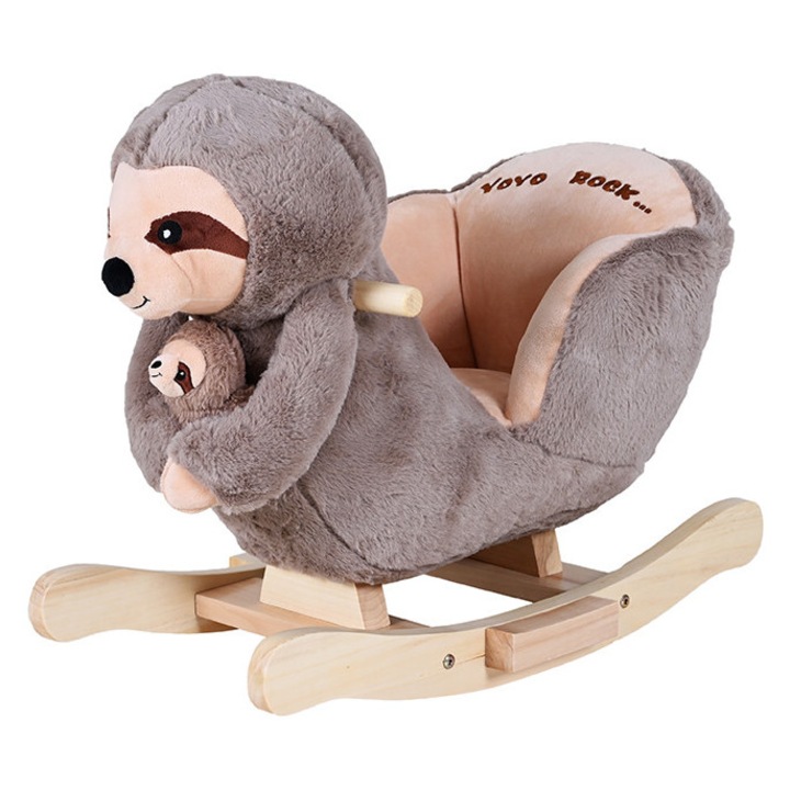 Balansoar din lemn pentru copii, Knorr Toys, include marioneta de mana din plus, 65x32x50 cm, pana la 30 kg, 18 Luni+, Lenesul Luis