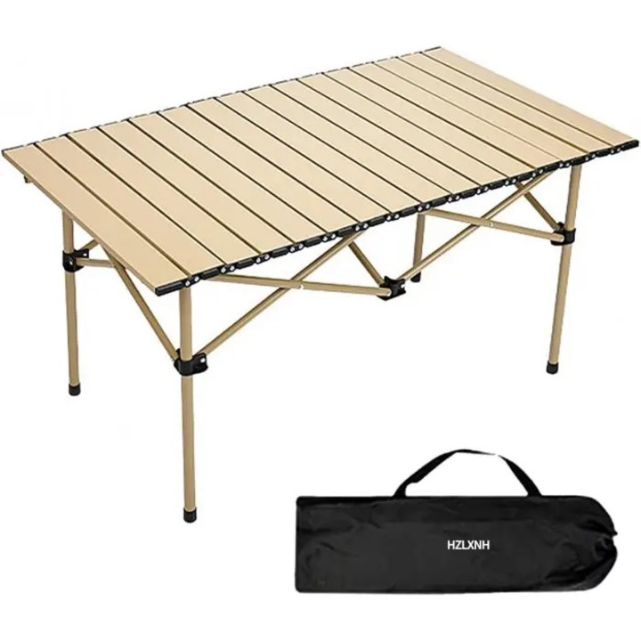 Masa Pliabila Pentru Camping, Geanta de Transport Inclusa, Aluminiu, Bej, 121 x 56 x 51 cm, Dalimag