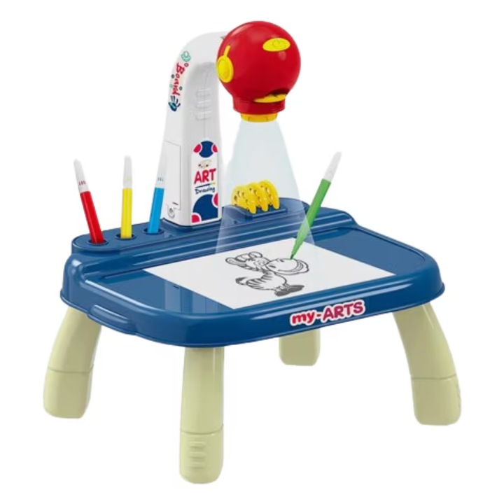 Masuta de colorat pentru copii, GHEMOTOC®, jucarie cu proiectie, muzica si culori, baieti