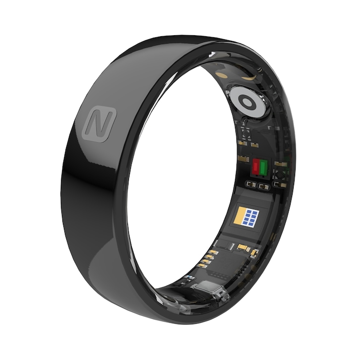 Plemory® Smart Ring, Smart Ring, NFC модул, водоустойчив, ултралек, тънък, мониторинг на сърдечната честота, насищане на кръвта, калории, физически дейности, връзка с приложения, модерен керамичен материал, твърд и устойчив, черен