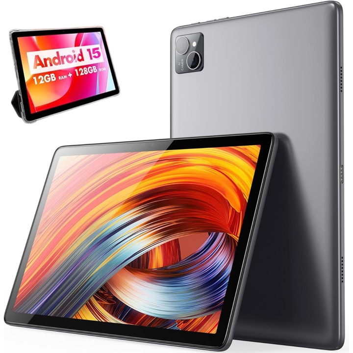 Таблет VisionHub®, Android 15, 10,1 инча - 12GB RAM (6+6GB разширяема), 128GB ROM, Octa-Core T606, 4G LTE + WiFi 5G, двойна камера 8MP + 5MP, батерия 8000mAh, IPS HD 1280x800 екран, Bluetooth 5.0, GPS, USB-C