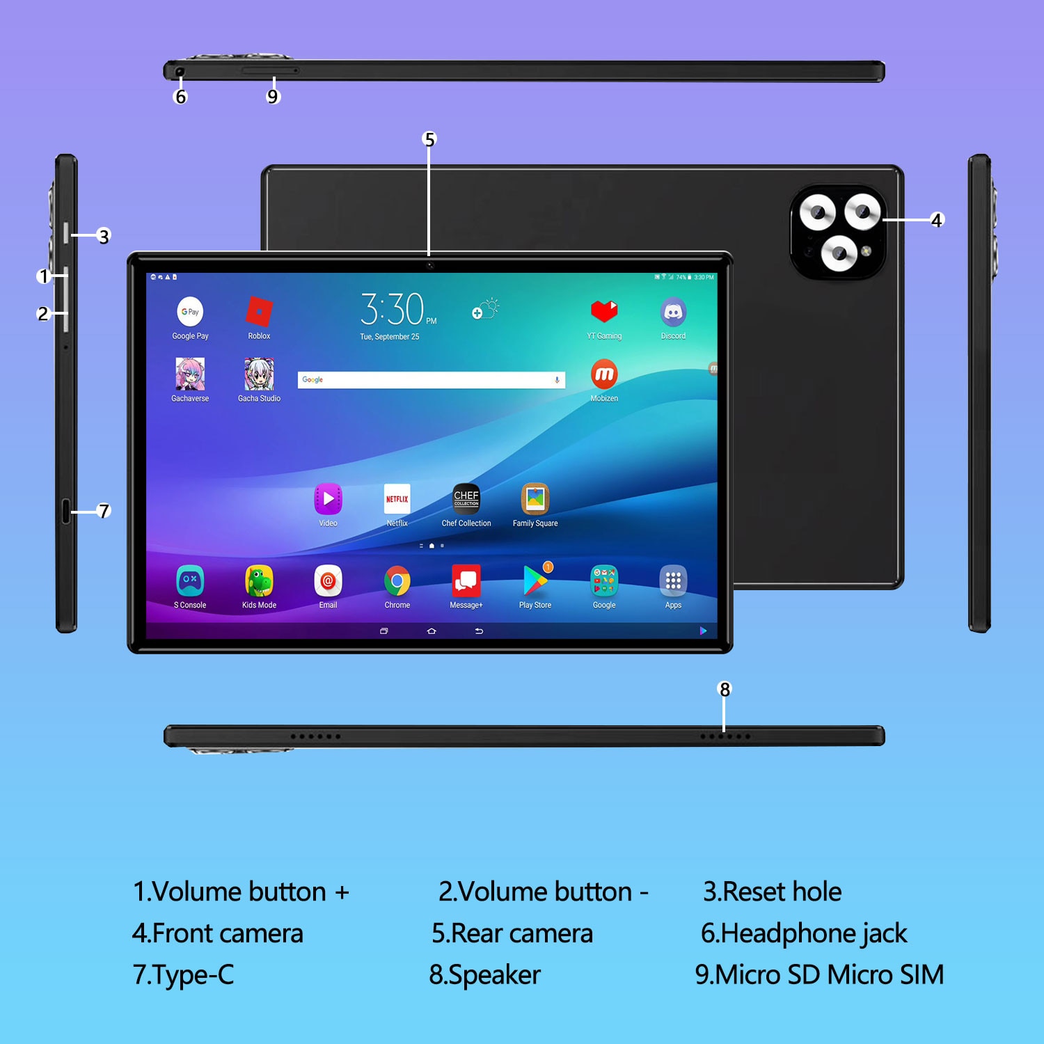 Tableta 10.1" MIVISO, Octa-Core, 8GB RAM, 128GB ROM, Android 13, 4G LTE/5G WIFI, 1920*1200, 8000mAh, 13MP+8MP, Negru, 1920 x 1200 Cu SIM 10.1 inch 128 GB