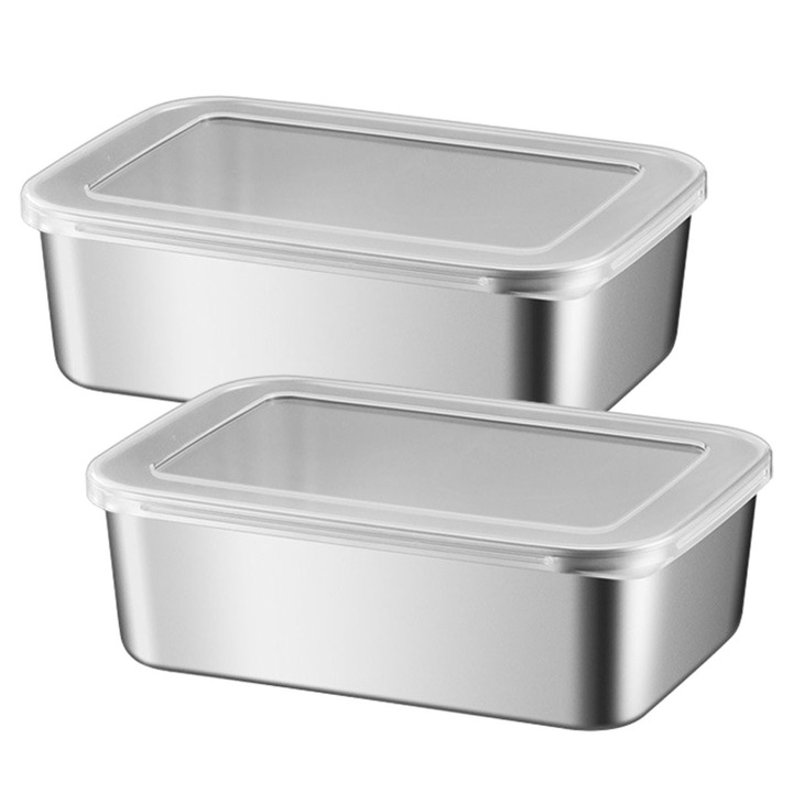 Set 2 cutii alimentare din inox, organizare eficienta, usor de curatat