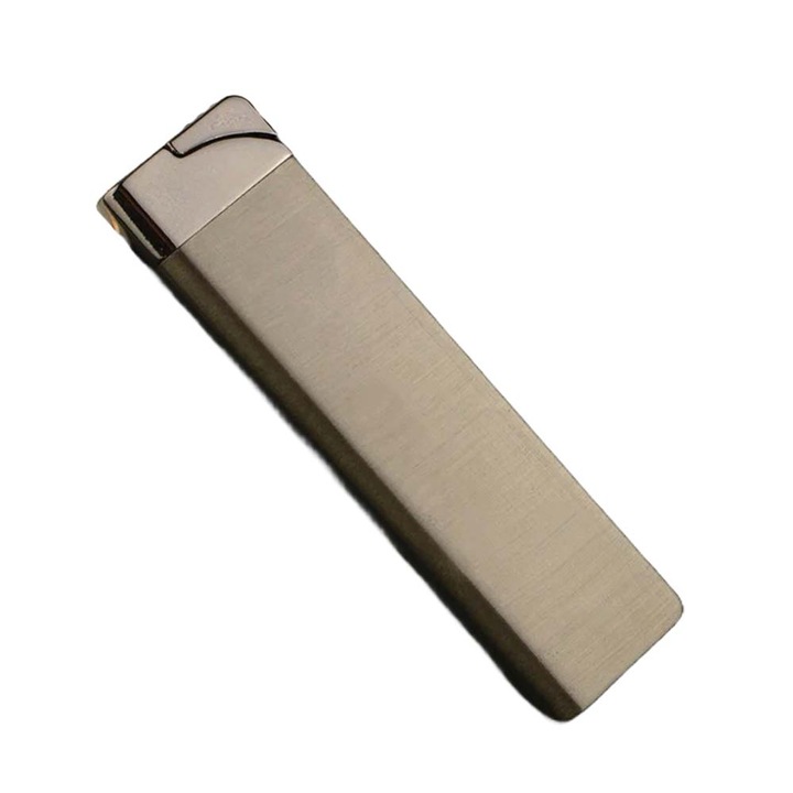 Bricheta cu Antivant Flacara Verde, Slim Design de Metal, Reincarcabil, 8 mm, Gri Inchis, Dalimag