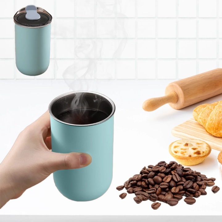 Cana din otel inoxidabil ZYBLSSBB LSM2xh6936-BCS0291936-6, cu capac, multifunctionala (pentru cafea, apa de gura, periuta), albastru, 7.5 x 7.5 x 13.5 cm