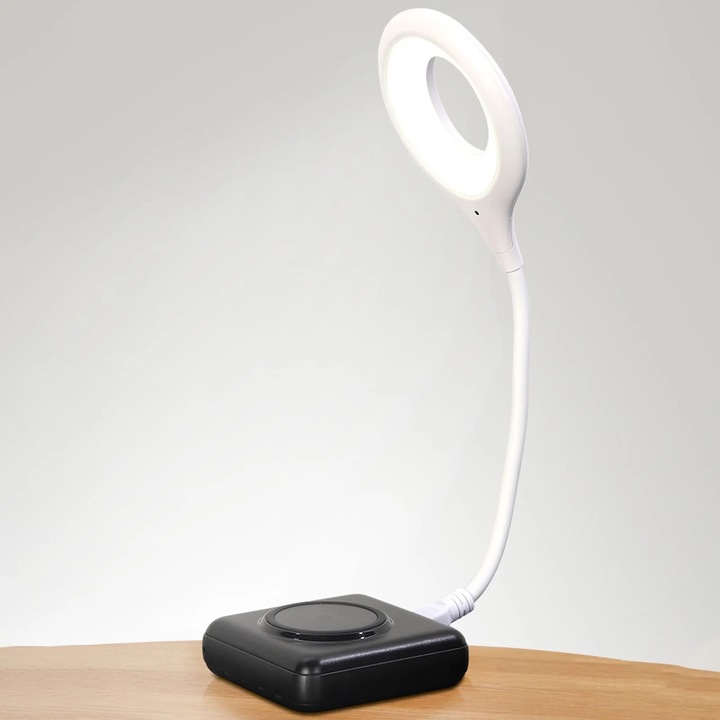 Lampa de masa cu control vocal, LED, USB, alb, 31x8x2cm