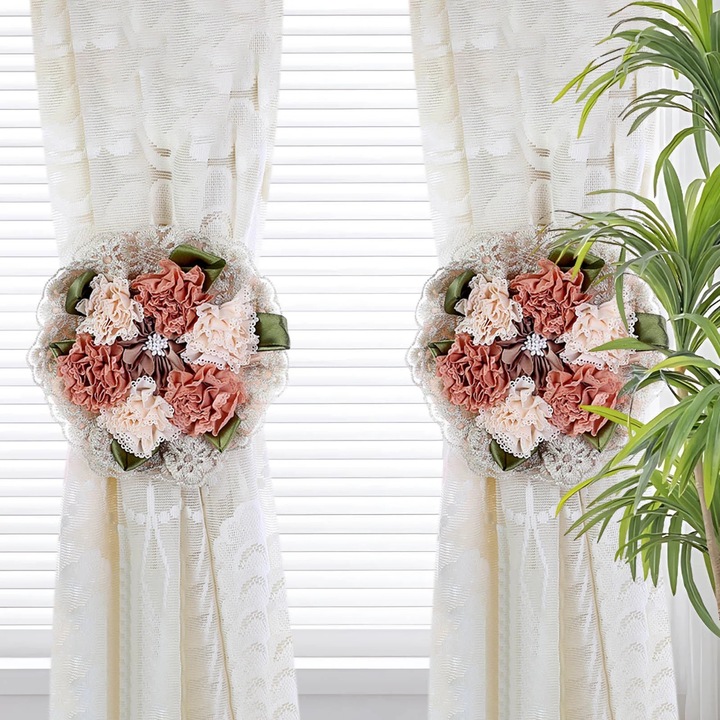 Set 2 bride perdea YANYXR, bumbac, rosu pepene, 18x80cm
