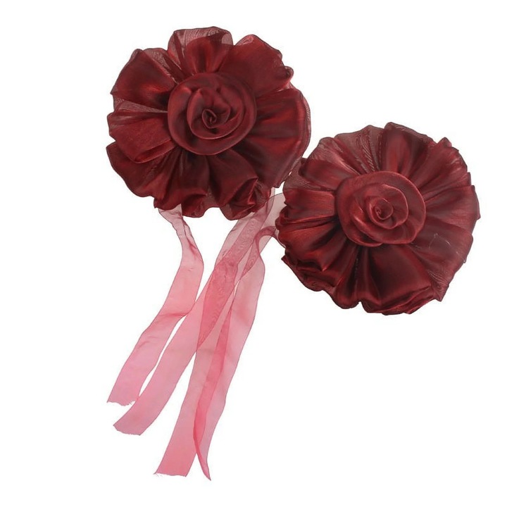 Set 2 cleme prindere perdea YANYXR, floare trandafir, rosu, 17x3cm, 67cm lungime curea