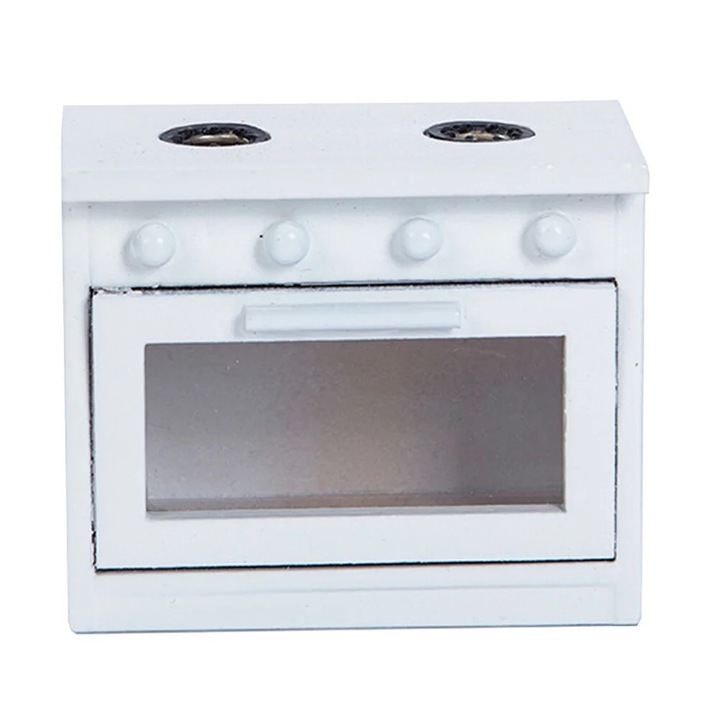 Aragaz mini din lemn pentru casa de papusi alb 8x6.5x5cm