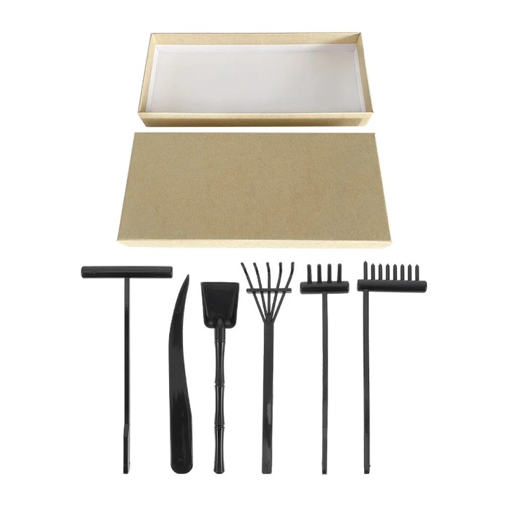 Set 3 greble mici pentru gradina zen, plastic, multicolor, 10x3cm