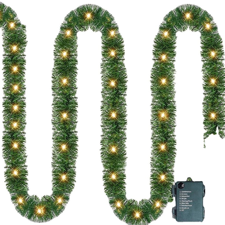 Műfenyő karácsonyi girland LED-del, 450cm, zöld, meleg fény