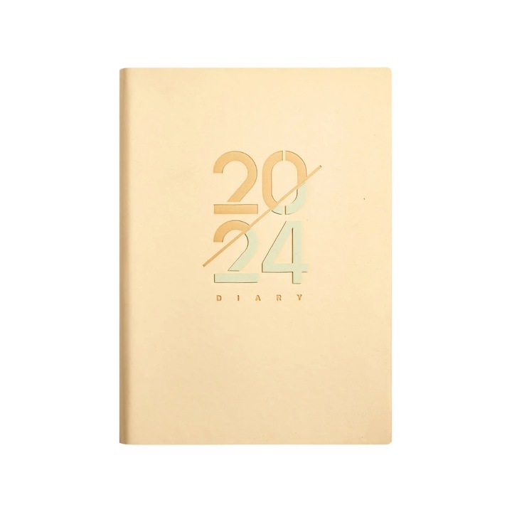 Planificator zilnic 2024 ZYBLSSBB LSM2xh298, o pagina pe zi, programare orara, calendar lunar, buzunar interior pliat, 300 pagini (150 foi), bej, 15 x 21 cm