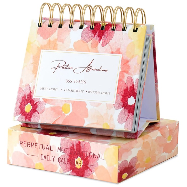 Calendar de birou perpetual ZYBLSSBB LSM2xh1708-BCS0355600-3, 365 afirmatii pozitive tip flip, multicolor, 4 x 14 x 15 cm