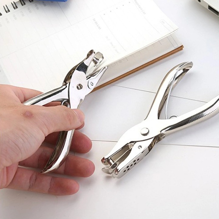 Perforator cu un singur orificiu ZYBLSSBB LSM2xh727-BCS0429319, metal, capacitate 8 foi, gaura 6 mm, argintiu, 13.5x6.5x1.8 cm