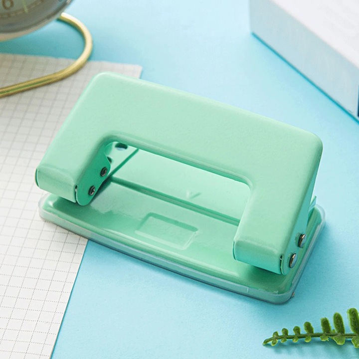 Perforator pentru hartie ZYBLSSBB LSM2xh741-BCS0429516-2, capacitate 8 foi, gaura 6 mm, metalic, verde, 10.5x5.2x4 cm