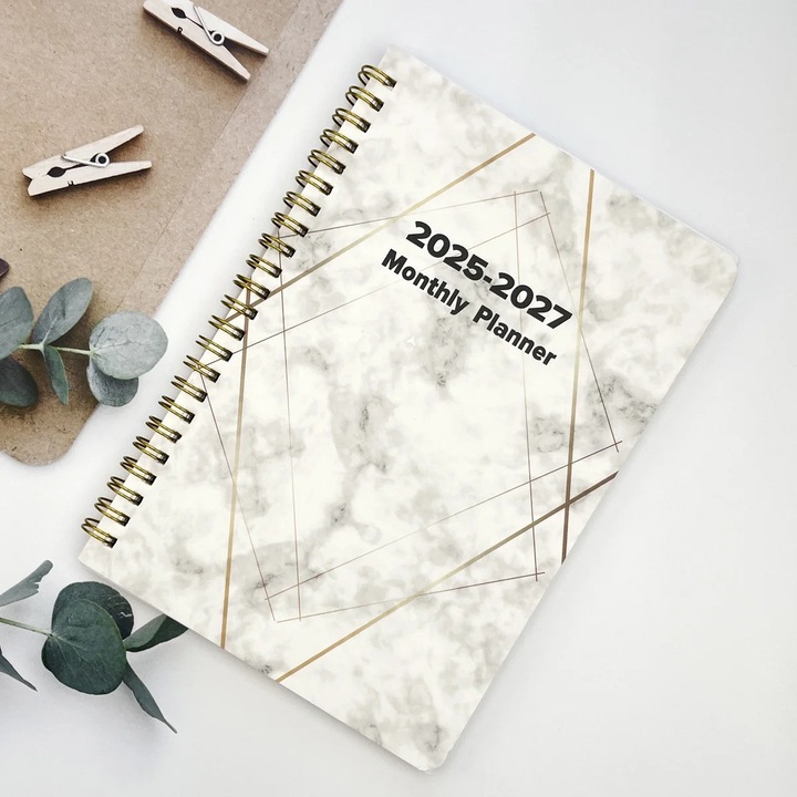 Planner lunar ZYBLSSBB LSM2xh1414-BCS0348089, 2025-2027 (1095 zile/36 luni), 400 pagini, spirala, coperta texturata emboss, semn de pagina cu panglica si elastic, multicolor