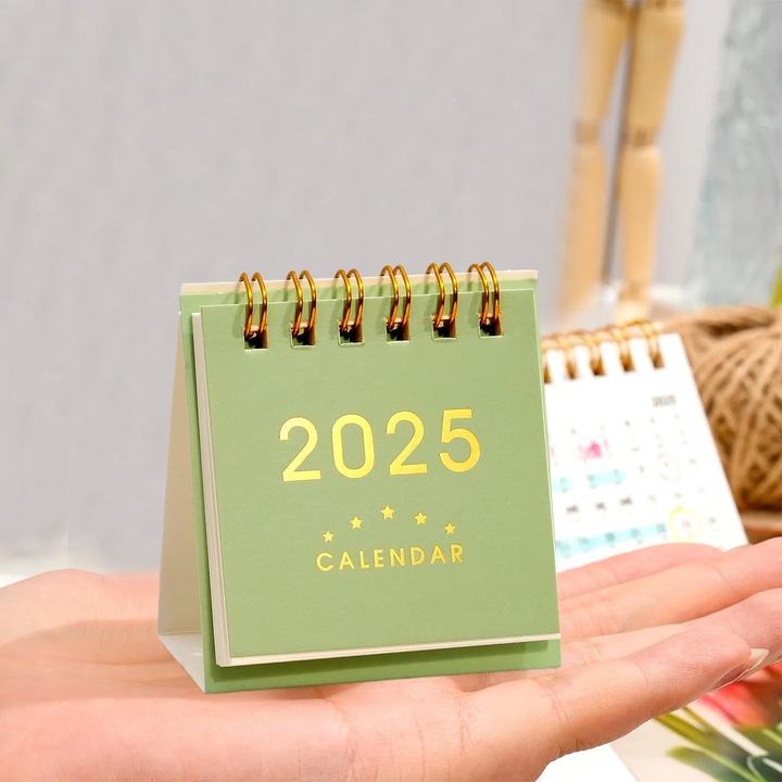 Calendar de birou ZYBLSSBB 2025 mini flip cu spirala dubla, hartie, verde, 7 x 6.5 x 3.5 cm, LSM2xh1424-BCS0348414-1