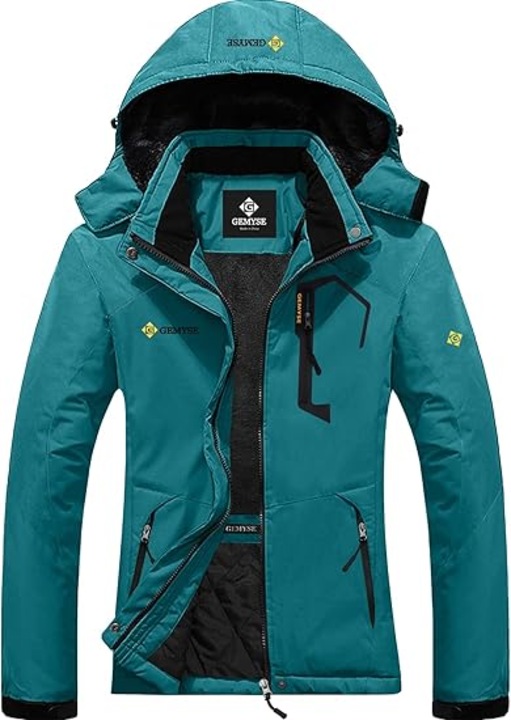 Geaca Ski Femei GEMYSE - Impermeabila, Captusita, Windproof, cu Gluga, de Iarna, Verde, Verde