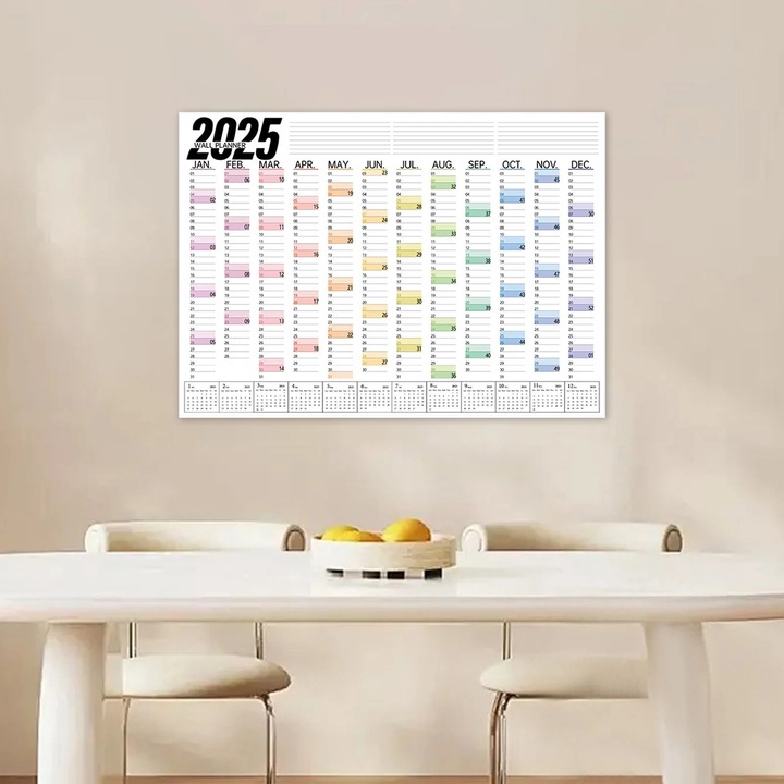 Calendar de perete ZYBLSSBB 2025 Wall Planner LSM2xh1910-BCS0361769-2, planner anual cu sectiuni mari pentru notite, Multicolor, 74,2 x 52,5 cm