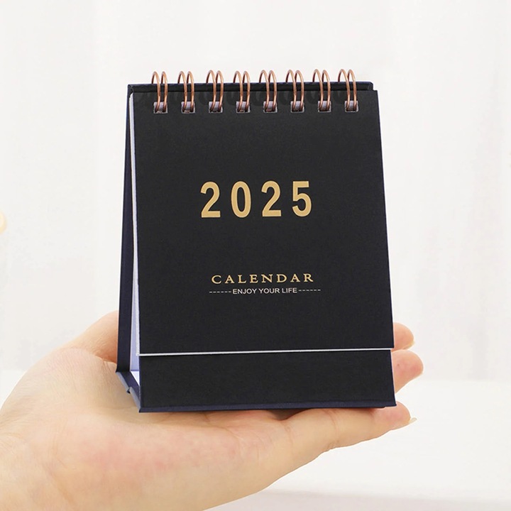 Calendar de birou 2025, flip, multifunctional, negru, 15x10cm