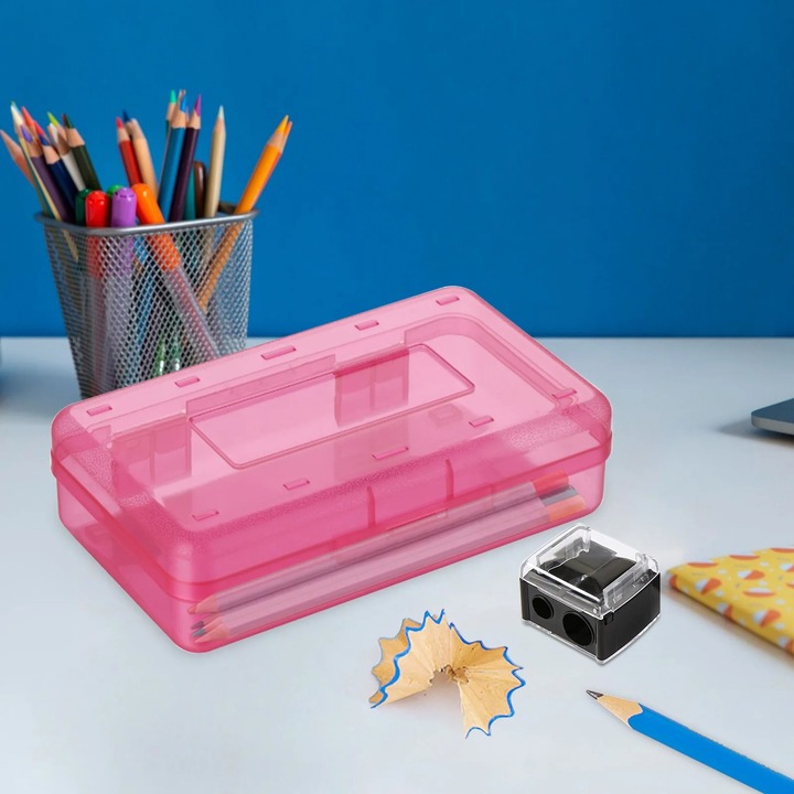 Penar transparent YANYXR capac mare cu ascutitoare plastic 22x8x5cm