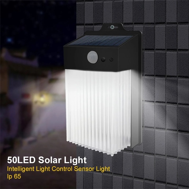 Соларна градинска лампа, 50 LED, сива, 460x50x50 мм, PIR сензор за движение