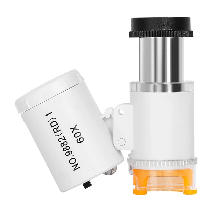 Lupa portabila cu LED, 60x, multicolor, cu carcasa din piele, pentru bijuterii si monede
