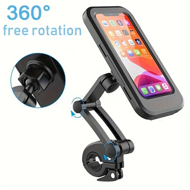 Suport Universal Impermeabil pentru Telefon pentru Motocicleta, Bicicleta, Scuter, Material ABS, Suport GPS rotativ 360°, suport reglabil pentru telefon, FIXATO