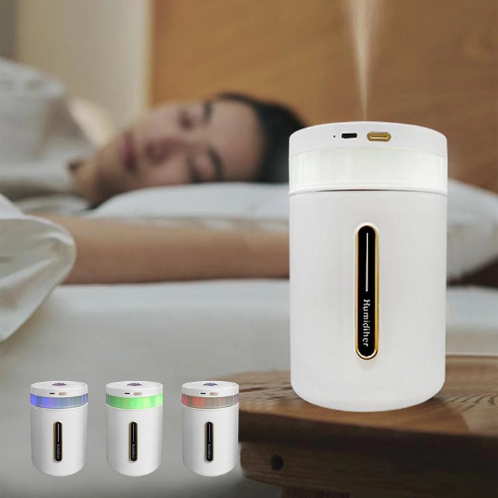 YANYXR 1L USB párásító színes LED fénnyel, fehér 11x11x18cm
