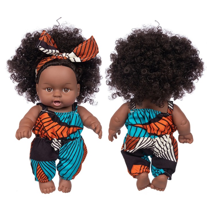 Papusa neagra YANYXR realista, par cret, 20cm, marime unica