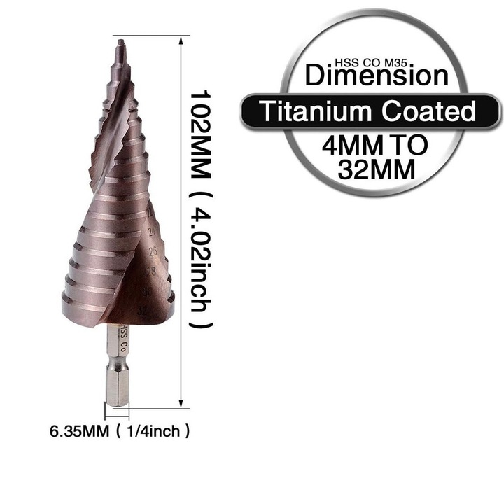 Set burghie pas cu hexagon 1/4'', Enforose, 4-32mm, 15 dimensiuni, acoperire titan