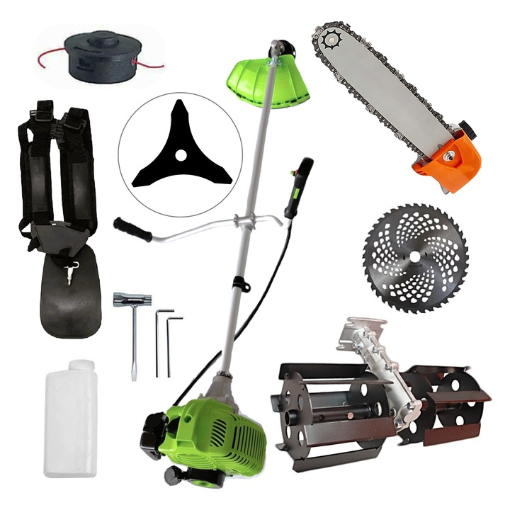 Set Motocositoare Green/Verde-Neon - Model cu Disc Vidia si Ham Profi pentru Gospodari si Fermieri, Prasitoare, Cap Drujba