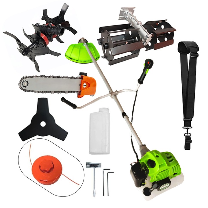 SET Motocositoare Verde DORELL® ALEGE - Model CraftTec Extra Power Ultra Pro X5600-7.6CP, Cultivator-E, Prasitoare, Cap Drujba