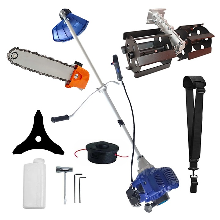 SET Motocositoare Blue-Marin/Albastra - Model cu Disc Stea si Tija D28mm Dur-Al pentru Gospodari si Fermieri, + Prasitoare, + Cap Drujba