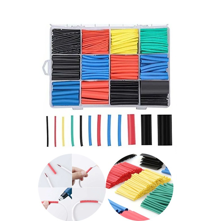 Set 750 bucati tuburi termocontractabile, Enforose, 12 dimensiuni, 5 culori, 1mm-10mm