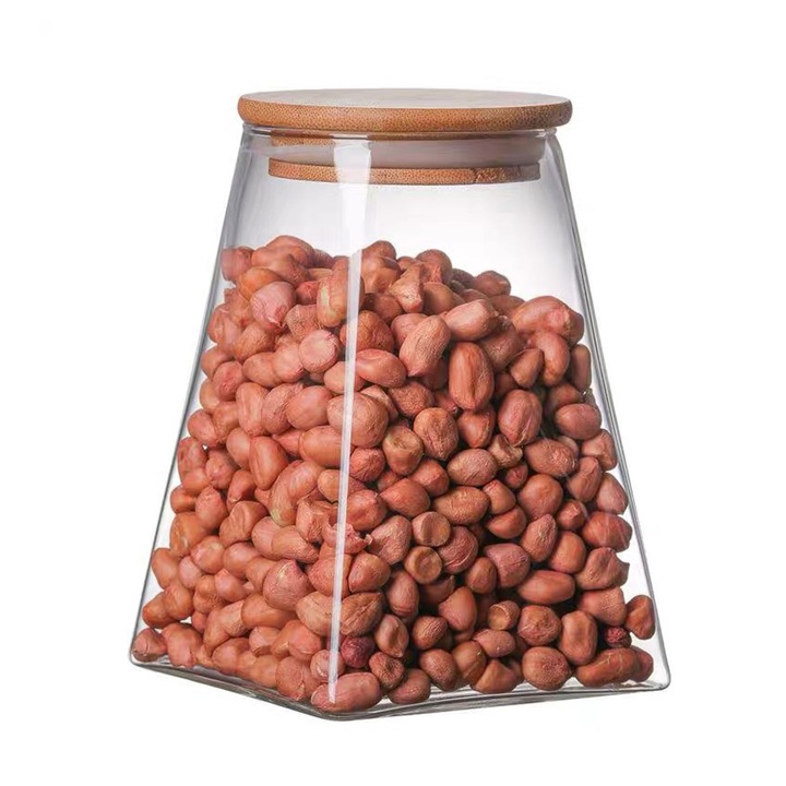 Borcan de depozitare din sticla cu capac din lemn de bambus Enforose