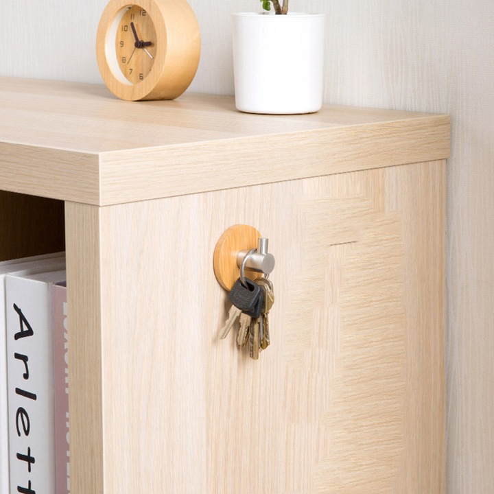 Carlige adezive pentru utilizare versatila, carlige usor de instalat, care economisesc spatiu, perfecte pentru agatarea prosoapelor, paltoanelor si multe altele in bucatarie si baie (bambus natural, otel inoxidabil)