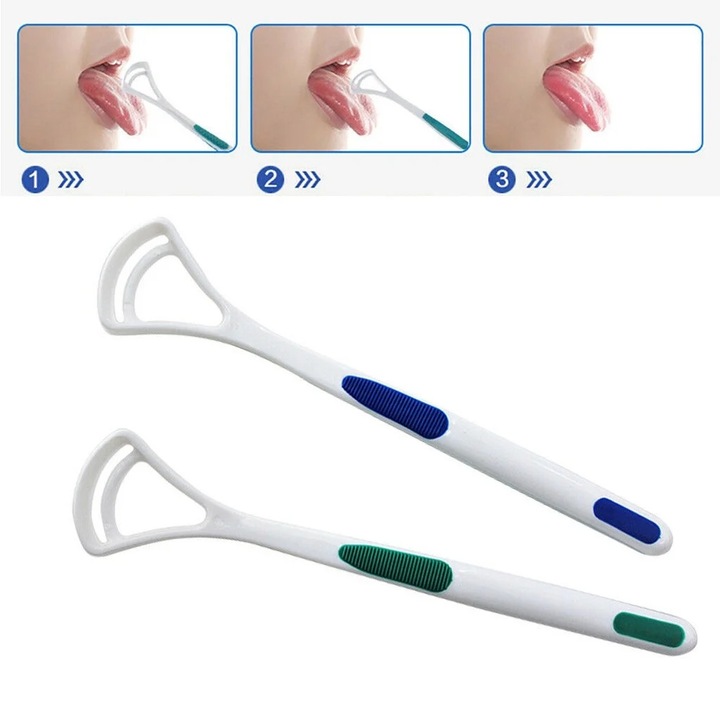 YANYXR nyelvtisztító készlet, 2 db, műanyag, 18 cm, gumírozott nyél, kék