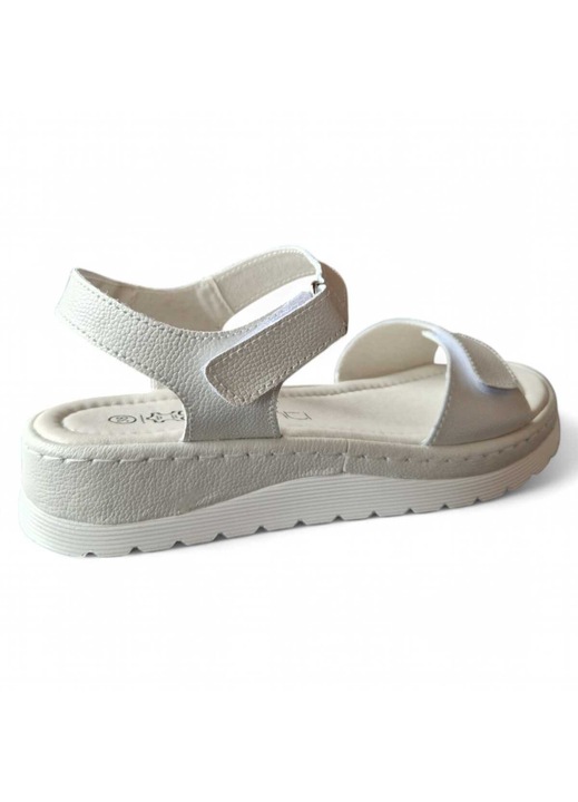 Sandale dama, din piele naturala, Maria Conti, cu talpa groasa trendy, barete cu scai, cu brant moale, Alb, 36 EU