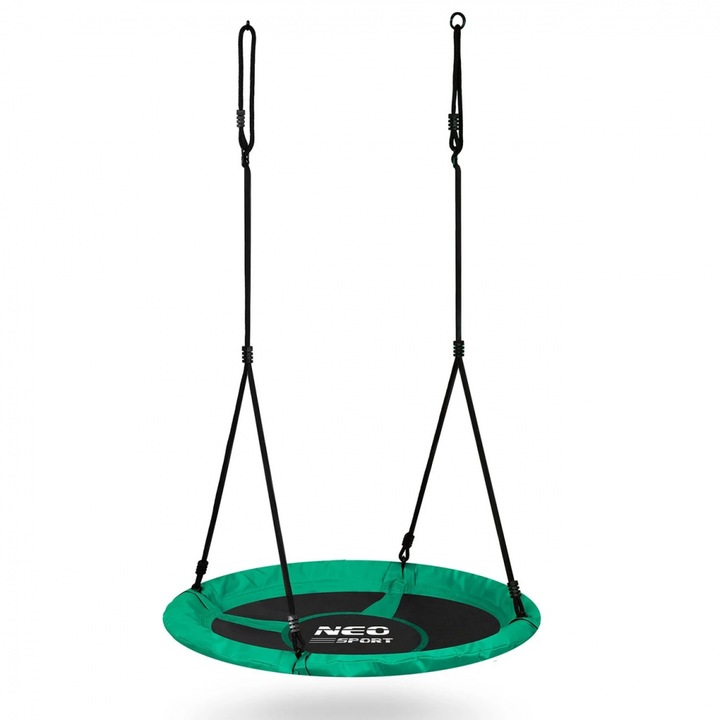 Leagan tip cuib pentru copii Neo-Sport Swingo 100 cm Verde cu Cadru din otel, Husa impermeabila si rezistenta Oxford 600D, Greutate suportata 150kg