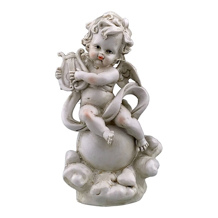 Angyal szobrocska hárfával, 12x24 cm