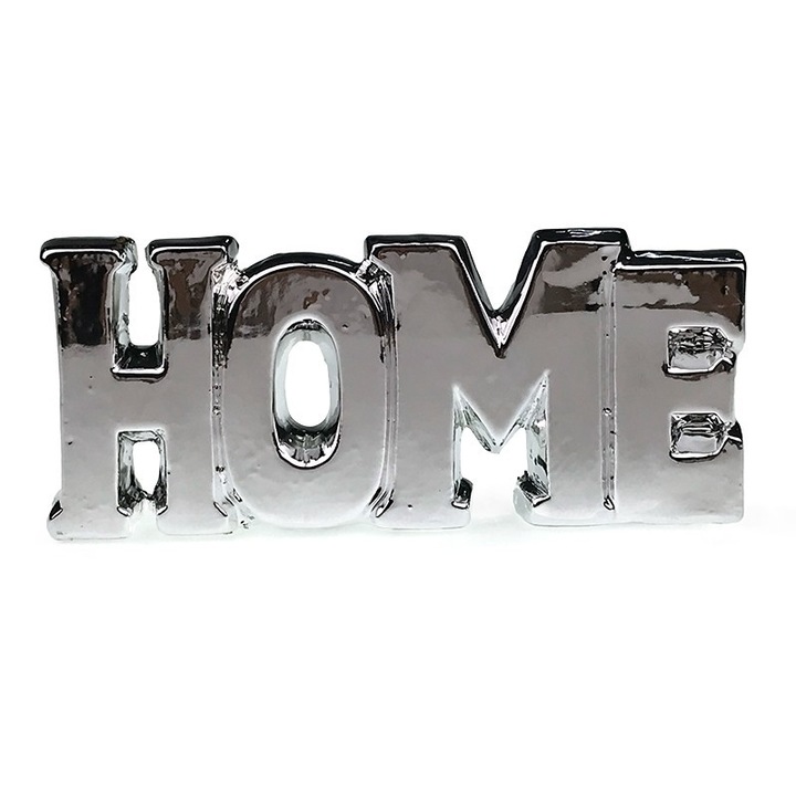 Decoratiune din ceramica, Home, 25x11cm, Argintiu, M1
