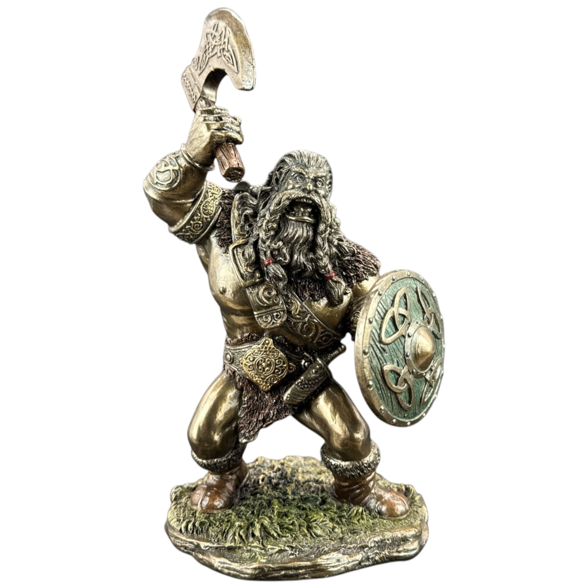 Statueta vikinga cu topor si scut Veronese WU78078A4, rasin, 18, 5
