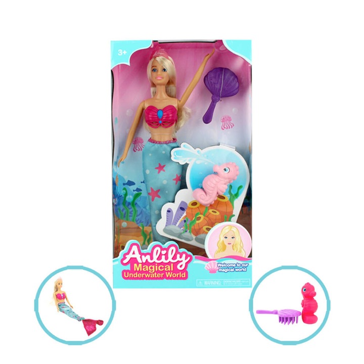 Set papusa Anlily, 33x20x5cm, accesorii, +3ani