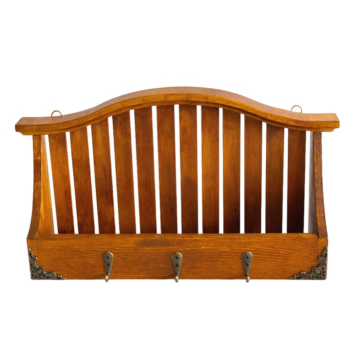 Etajera handmade cu 3 cuierase, 35x8x20 cm