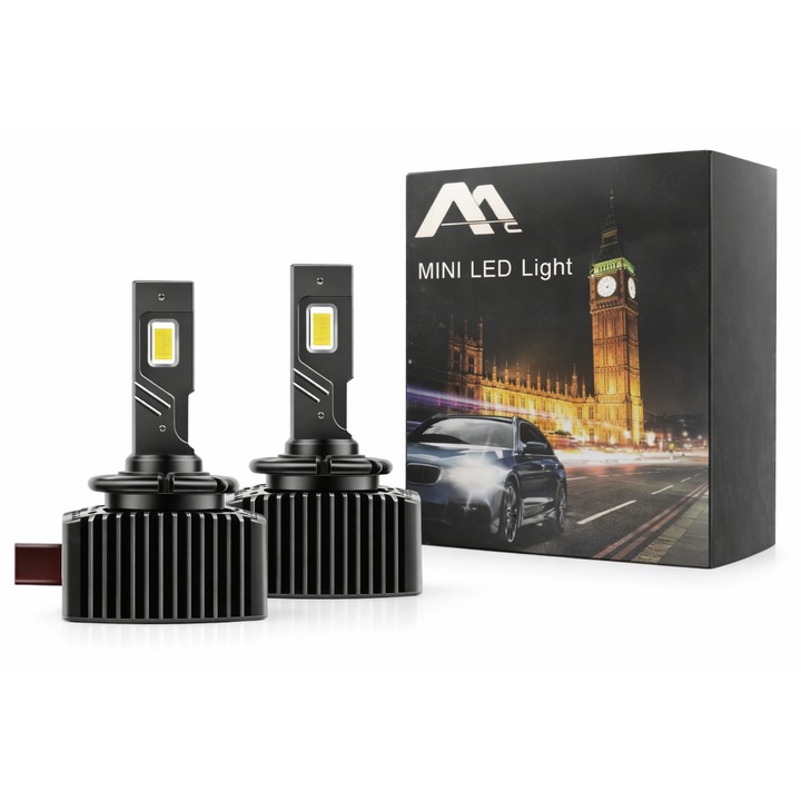 Set 2 Becuri Conversie LED MILARIS®, Ventilator de Mare Viteza, D1S, 110W, 11000lm, 6000K, Aluminiu, Plug and Play, Lumina Puternica si Performanta Ridicata, Calitate Premium