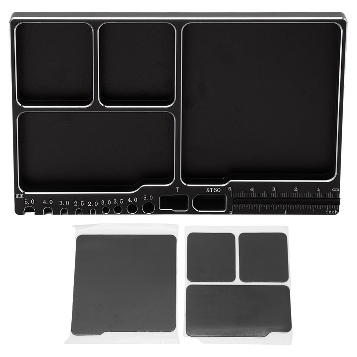 Tava magnetica pentru suruburi, Enforose, aluminiu, 16x10x1.1cm, set cu tampon magnetic