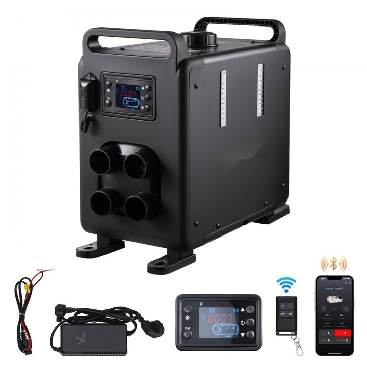 Dízelfűtőberendezés, Kachel modell, 12V/24V tápegység, 8 kW teljesítmény, Bluetooth alkalmazásvezérlés