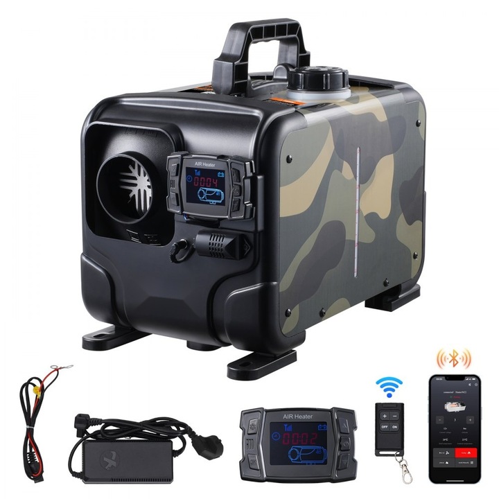 Dízelfűtő, Dieselkachel modell, 8 kW teljesítmény, 12V/24V tápegység, Bluetooth alkalmazásvezérlés